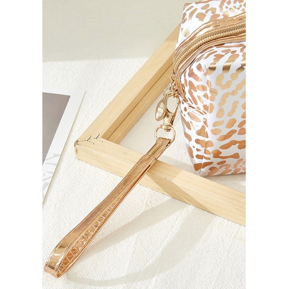 GOLD & WHITE FOIL PRINT MAKEUP ACCESSORY BAG - Picture 2 of 3